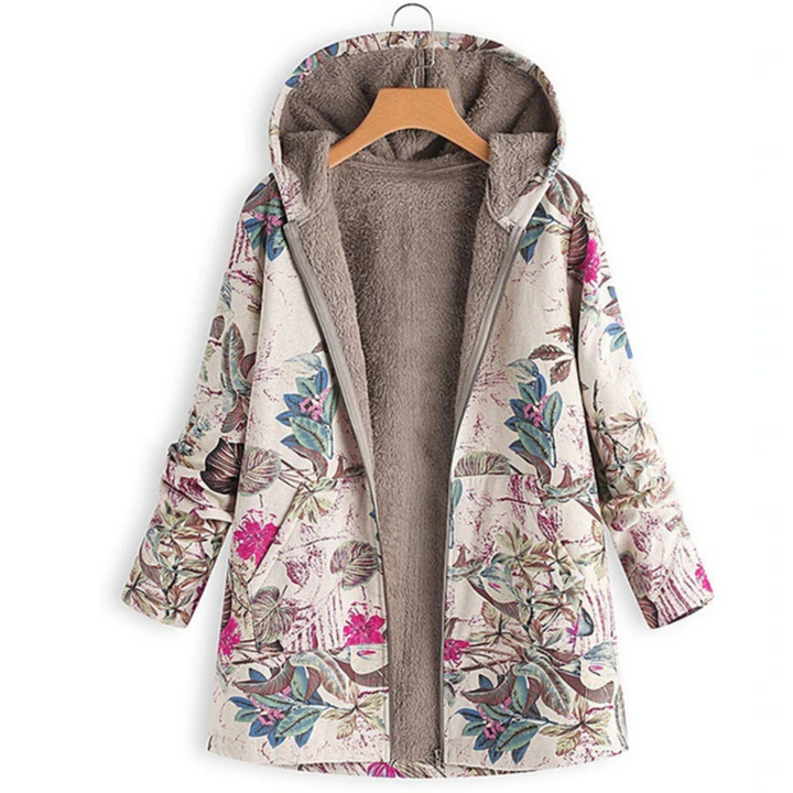 Coat Loose Floral Fleece Lined