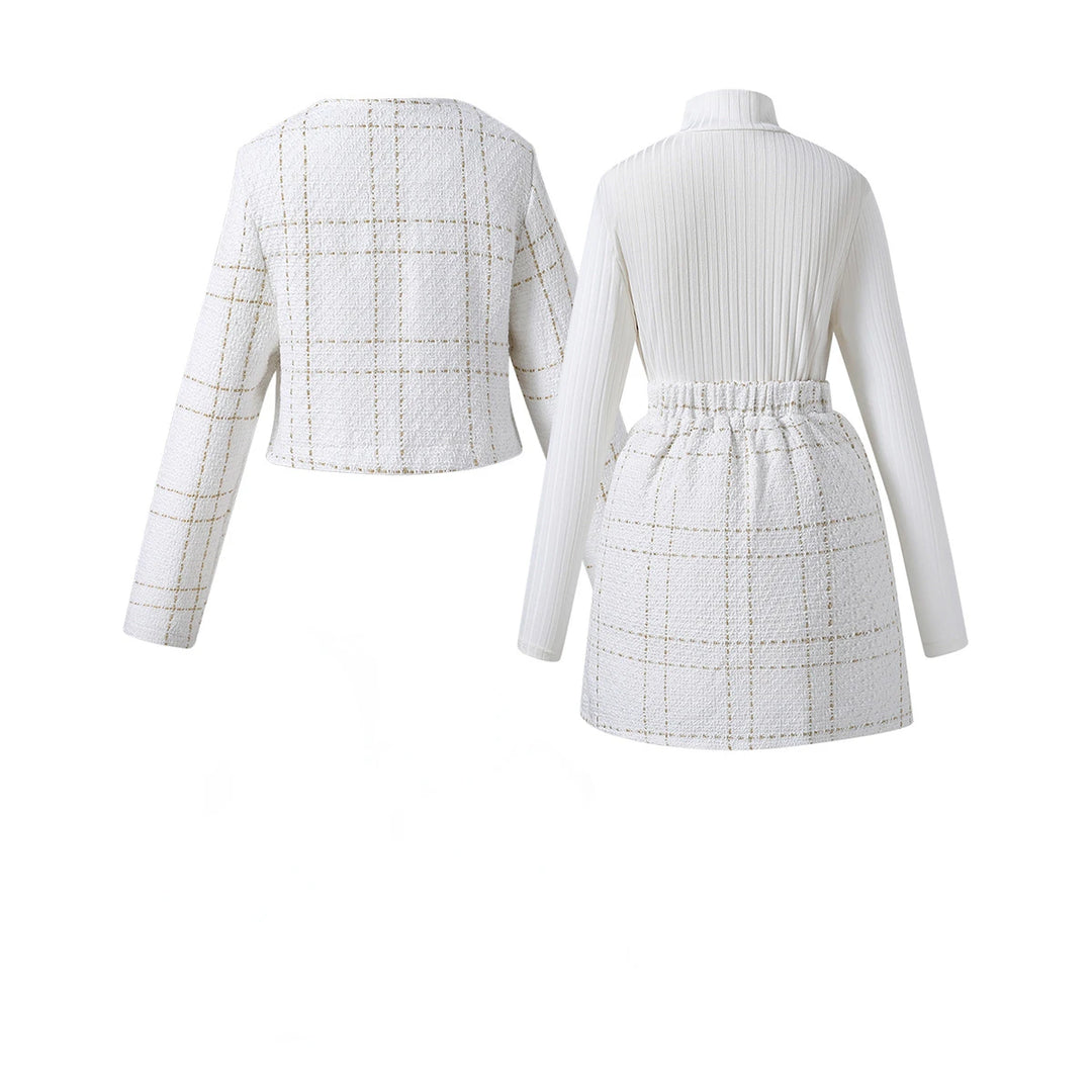 Plaid Tweed Skirt Suit Set