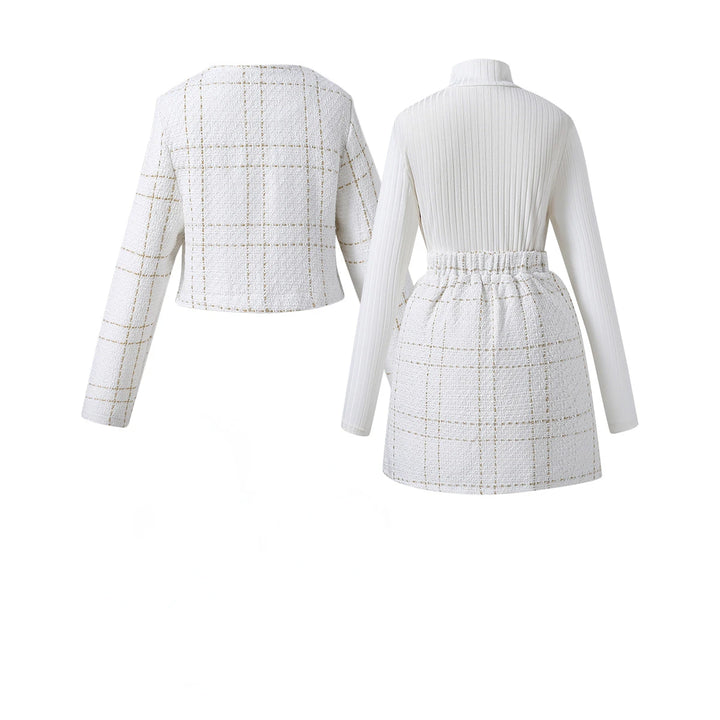 Plaid Tweed Skirt Suit Set