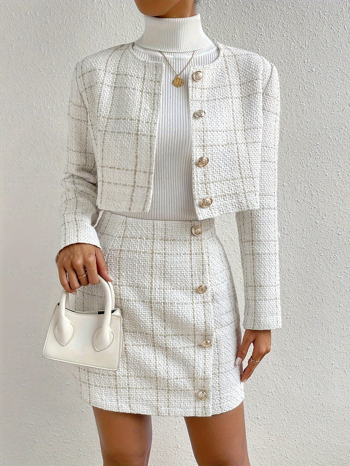Plaid Tweed Skirt Suit Set