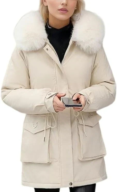 Women's Winter Jacket with Hooded Faux Fur