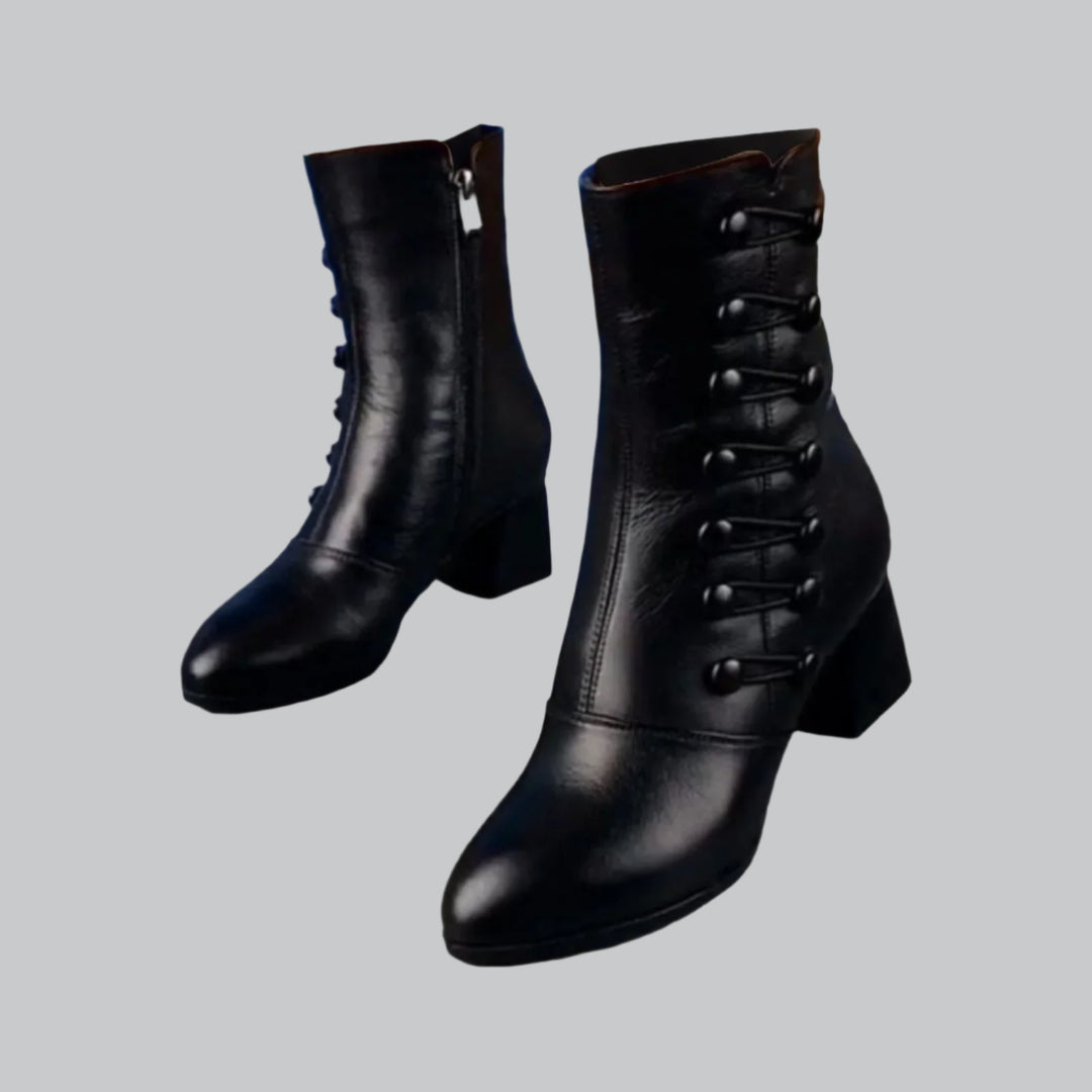 Women's Smooth Leather Ankle Boots With Heel