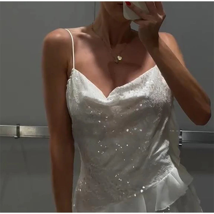 Women Sequin Draped Mini Dress