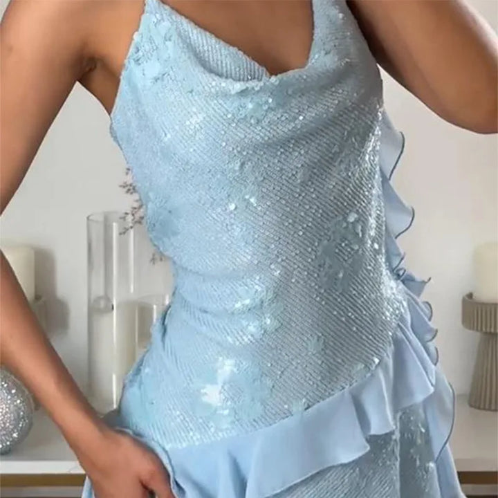 Women Sequin Draped Mini Dress
