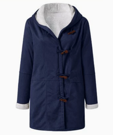 Navy blue coat with white lining on a white background