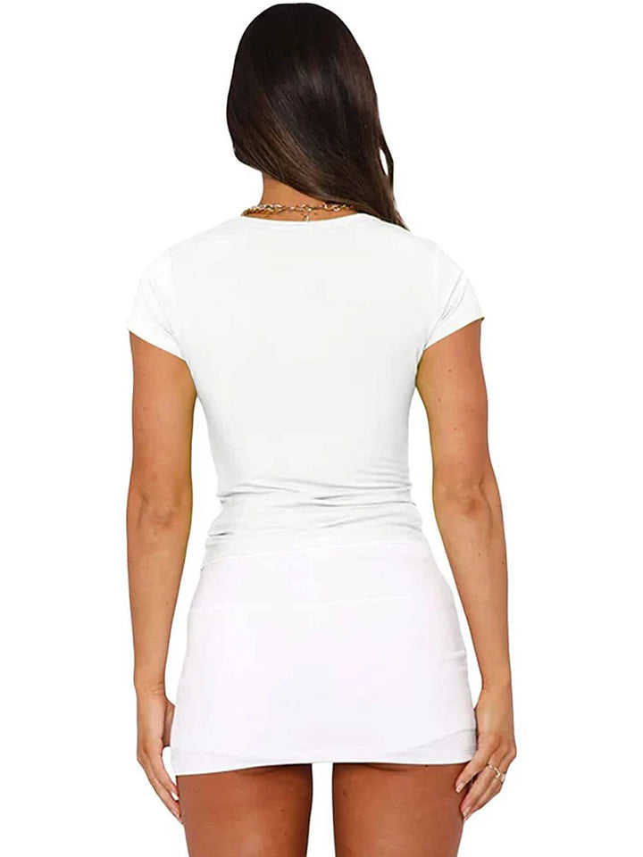  Women Short-Sleeve Skinny Knit Top