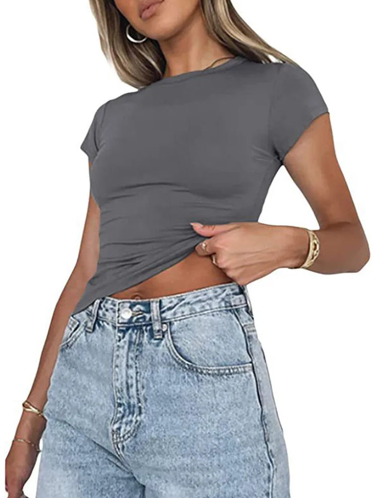  Women Short-Sleeve Skinny Knit Top