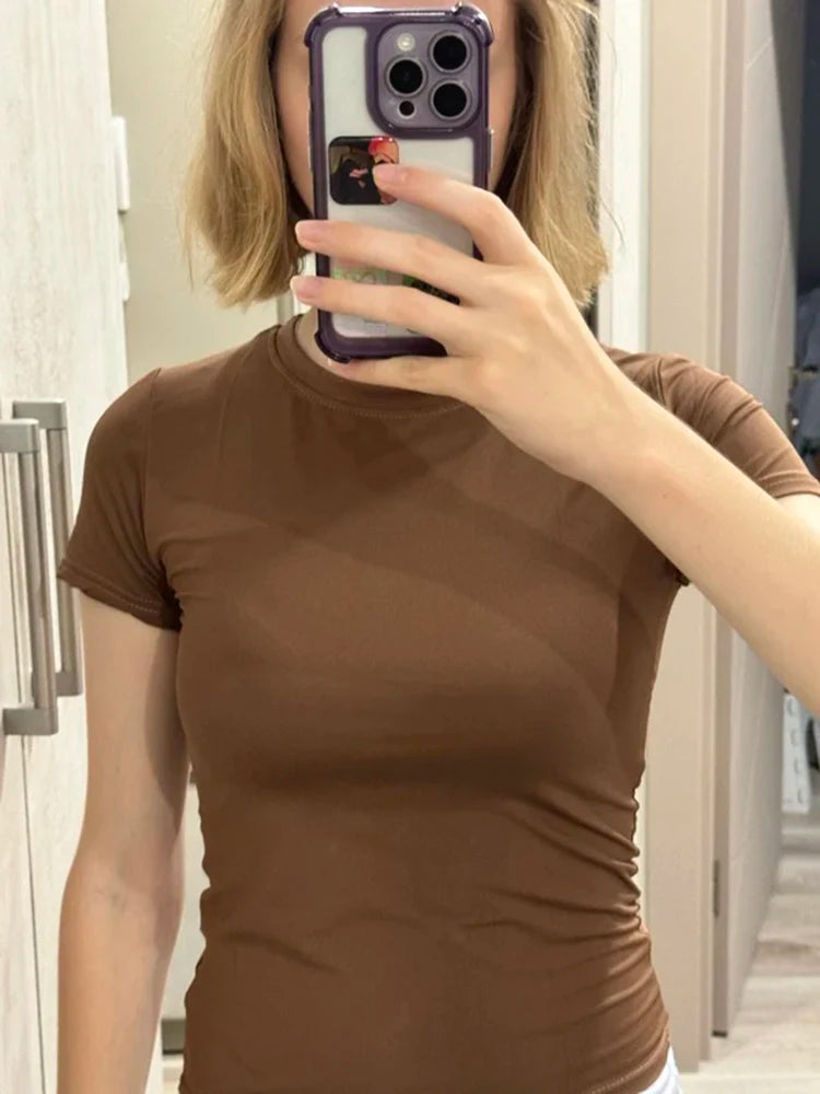  Women Short-Sleeve Skinny Knit Top