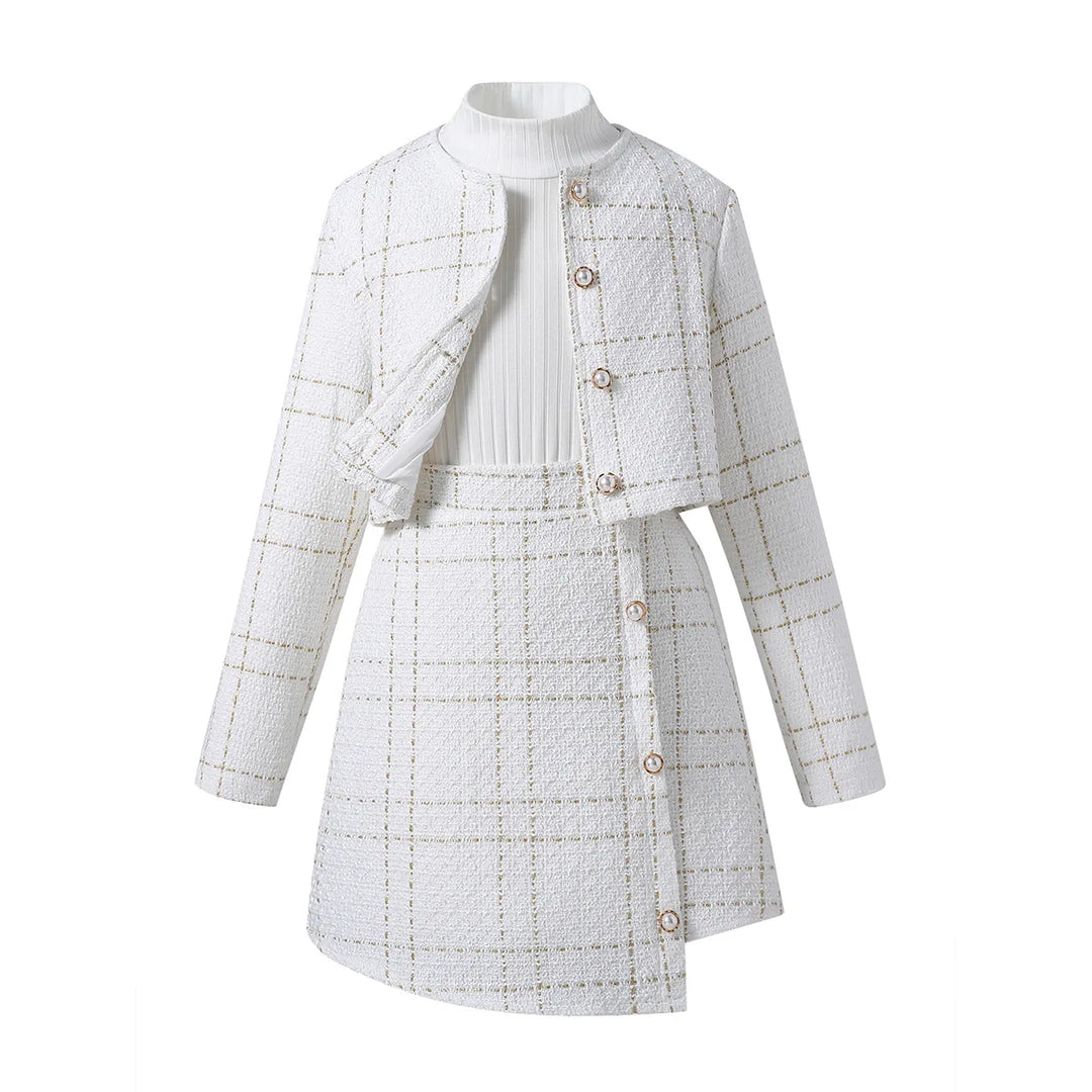 Plaid Tweed Skirt Suit Set