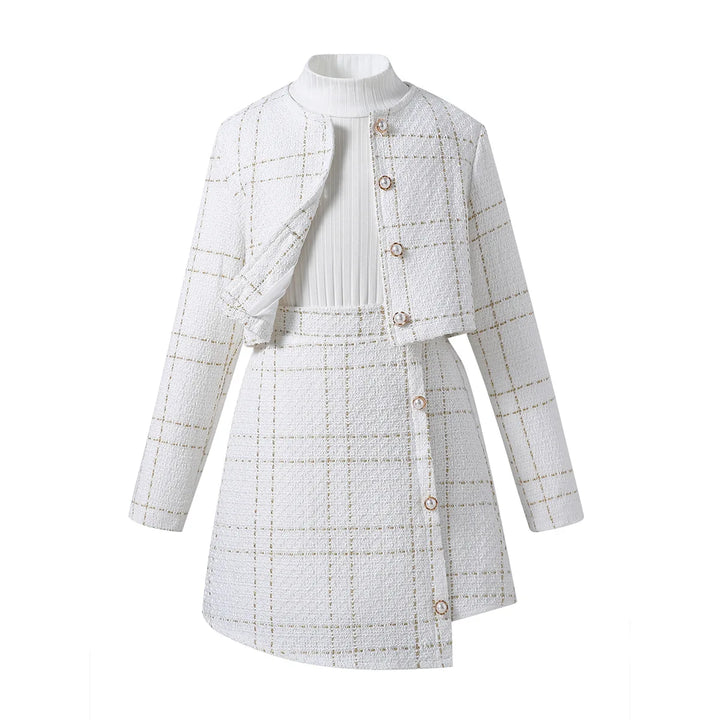 Plaid Tweed Skirt Suit Set