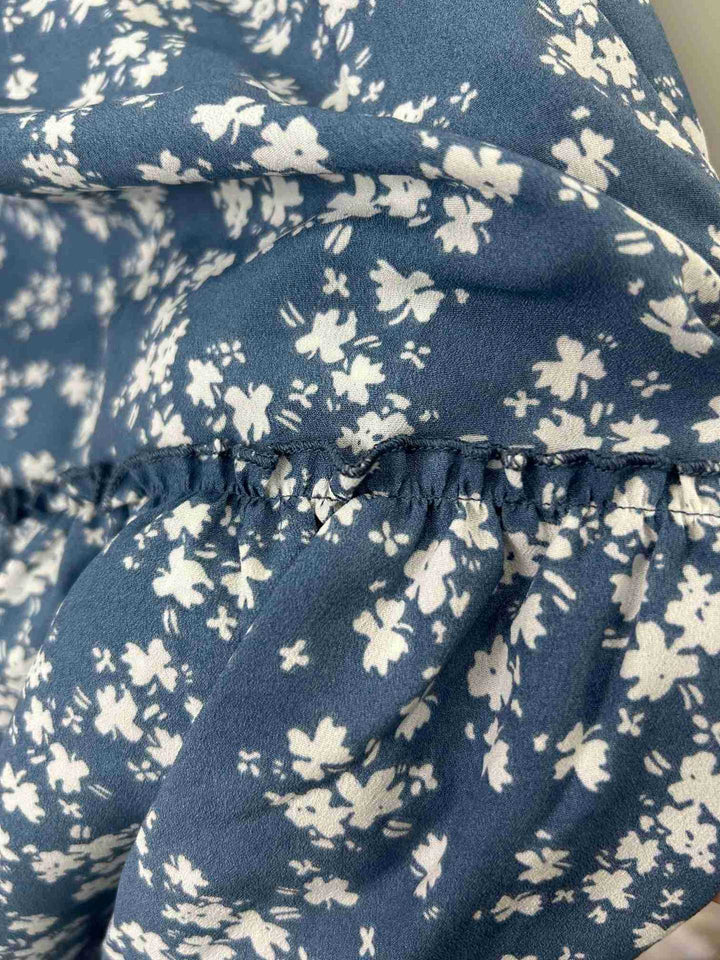 Women's Blue Floral Print Tiered Maxi Skirt