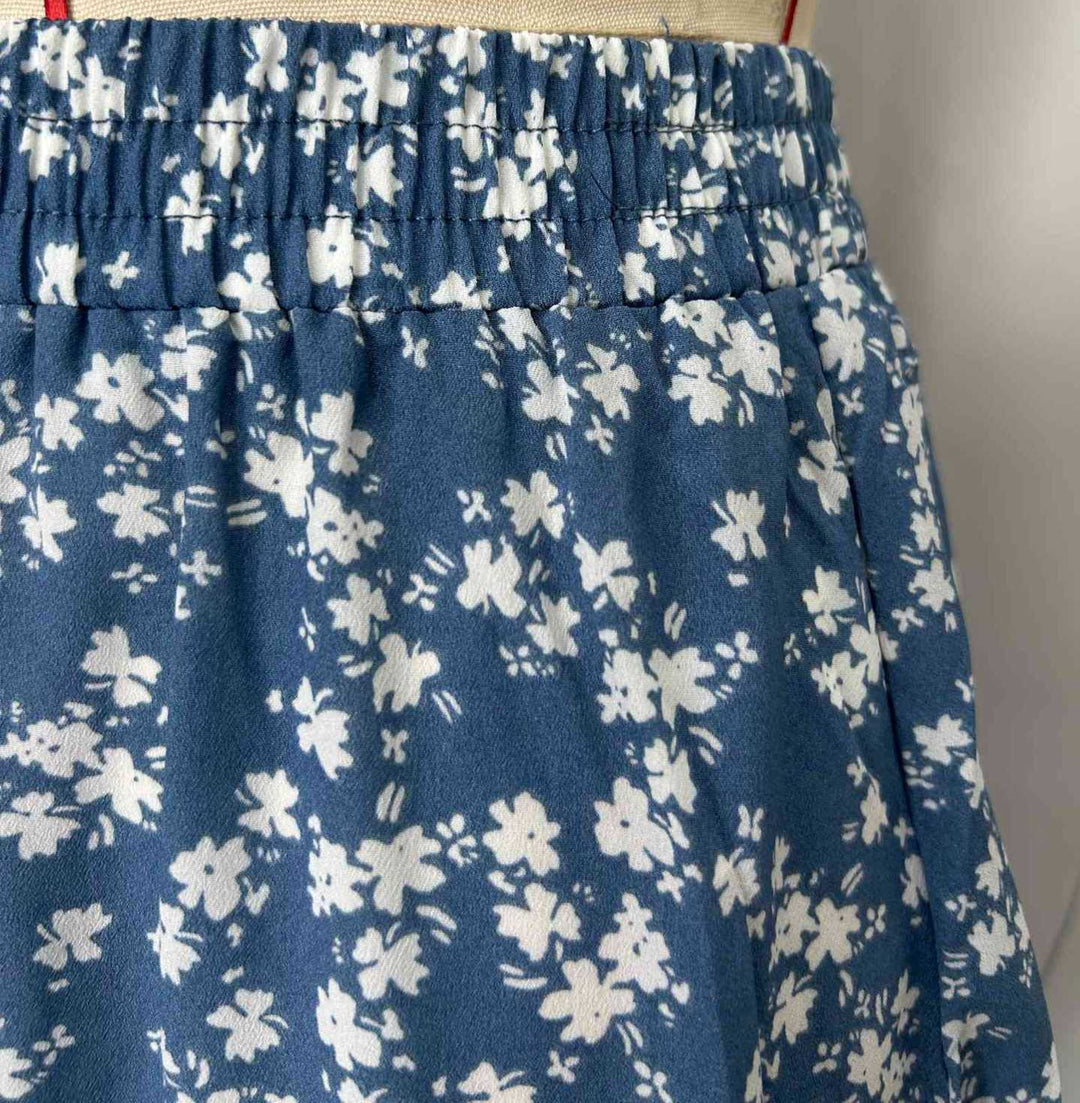 Women's Blue Floral Print Tiered Maxi Skirt