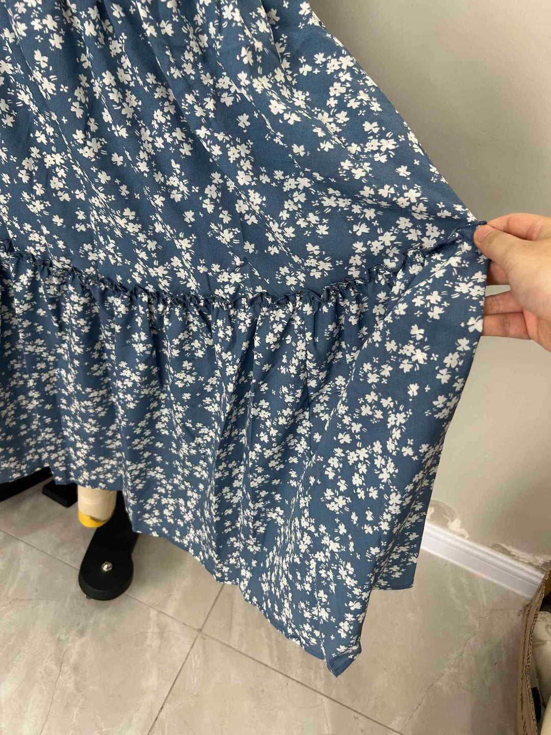 Women's Blue Floral Print Tiered Maxi Skirt