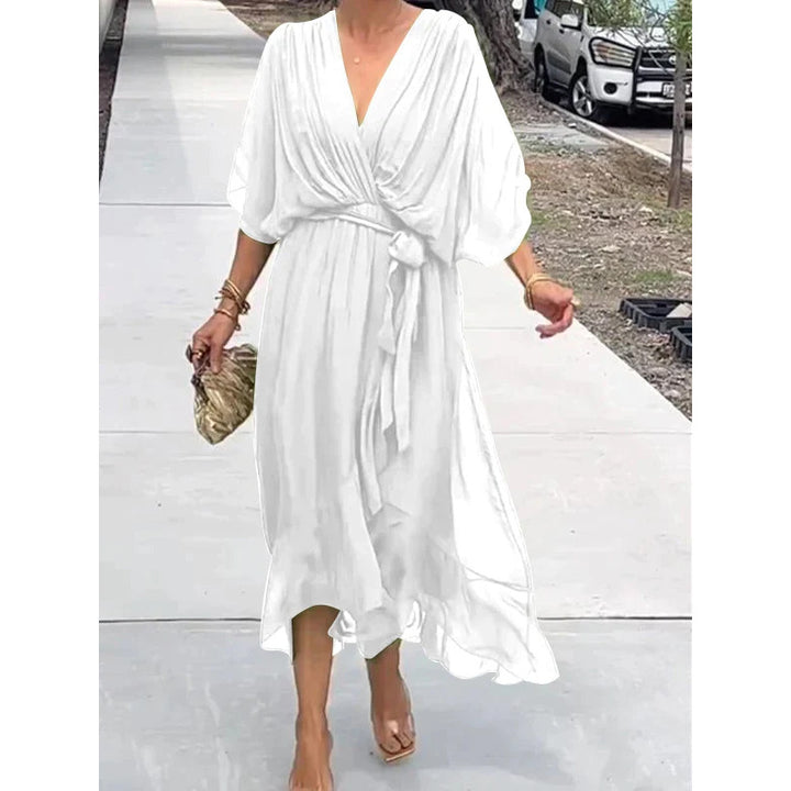 Womens Batwing Sleeve Tie Waist Midi Dress