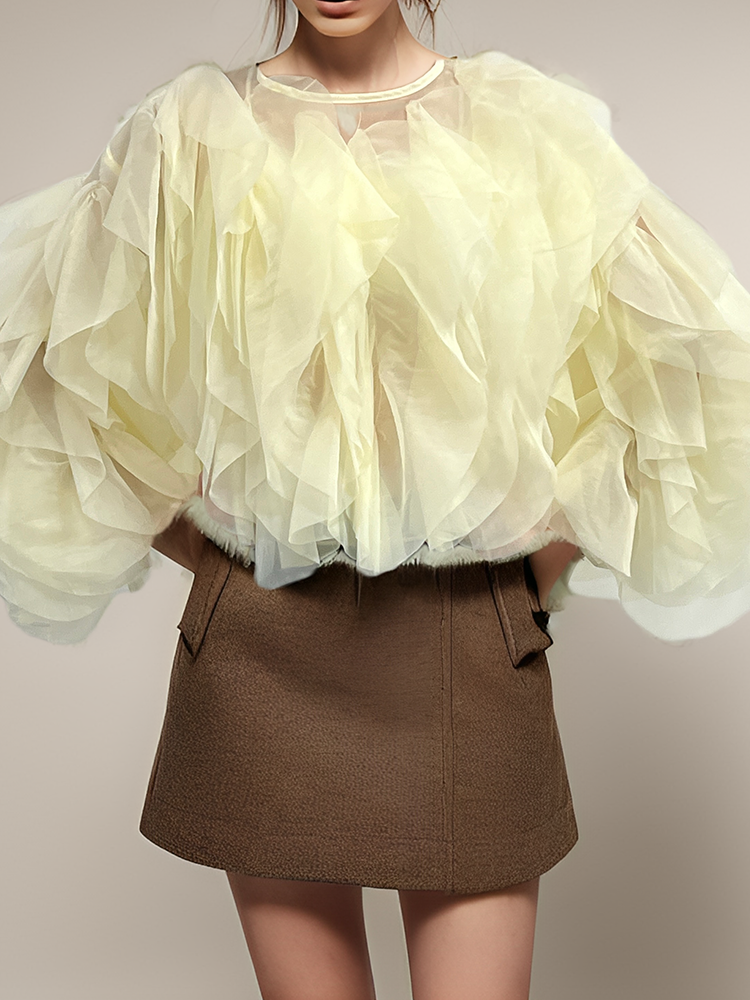 Womens Black Ruffle Chiffon Blouse