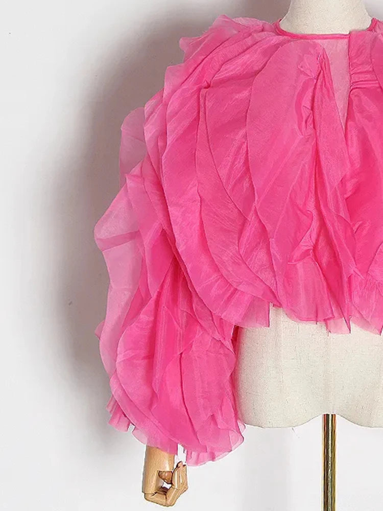Womens Black Ruffle Chiffon Blouse