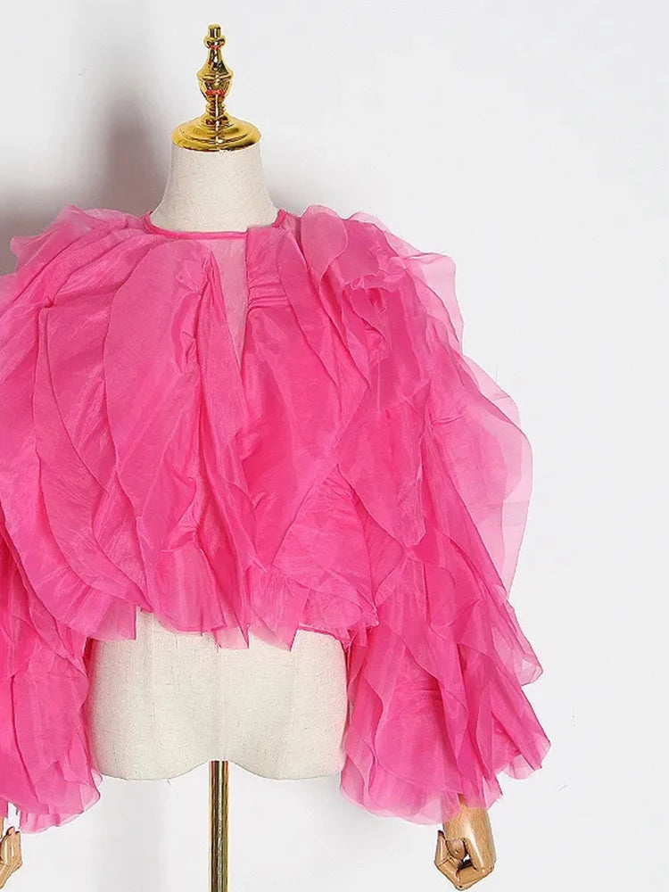 Womens Black Ruffle Chiffon Blouse