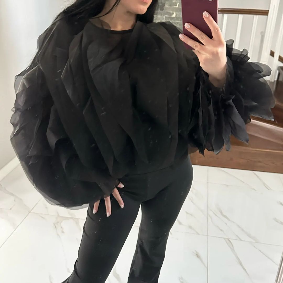 Womens Black Ruffle Chiffon Blouse