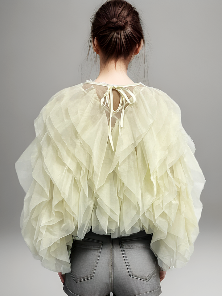 Womens Black Ruffle Chiffon Blouse