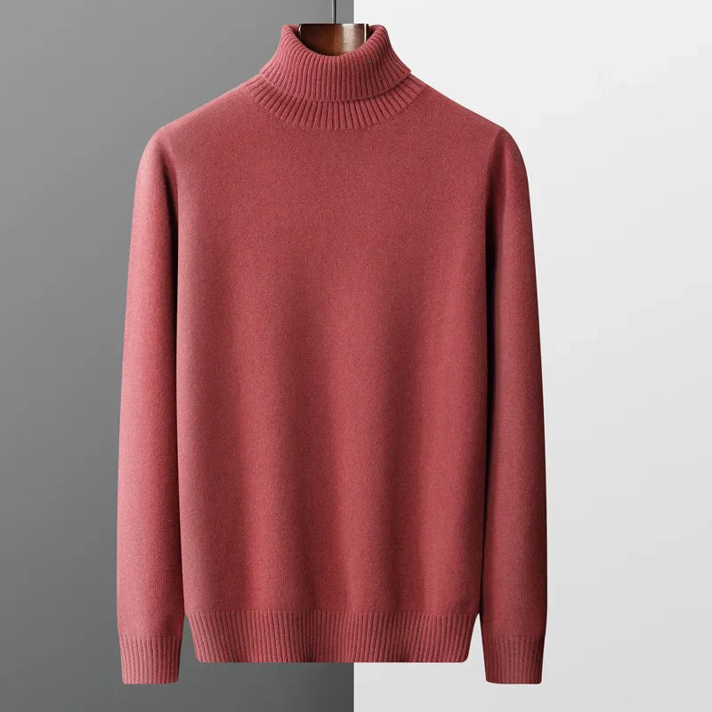 Red turtleneck sweater on a gray background