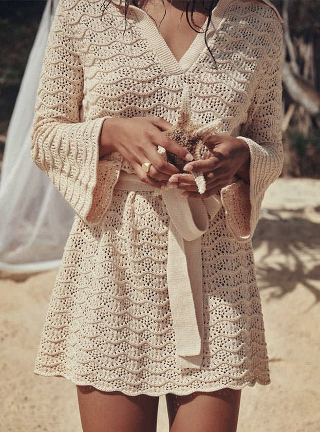Womens Crochet Knit Belted Mini Dress