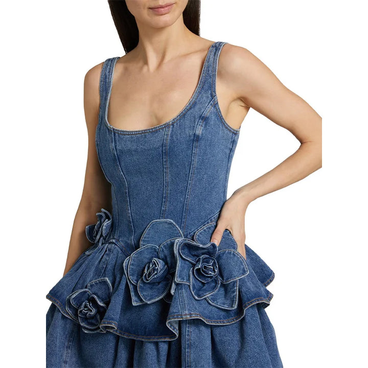  Women's Floral Denim Mini Dress
