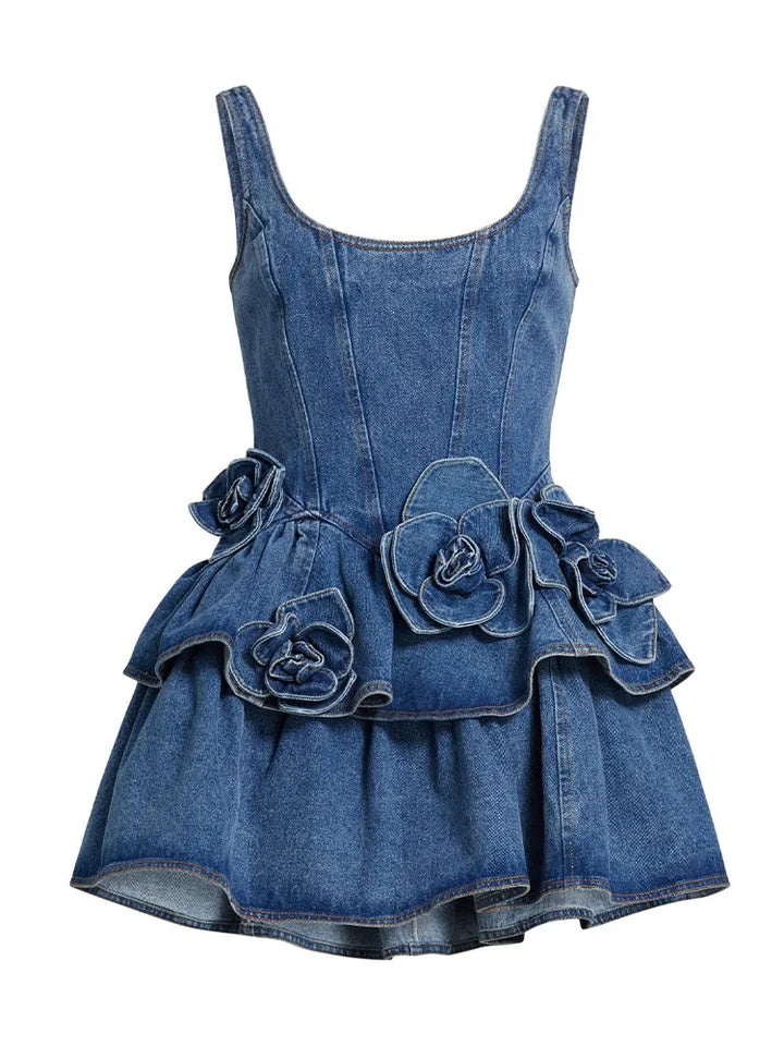  Womens Floral Denim Mini Dress