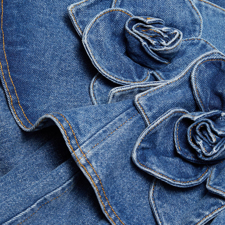  Womens Floral Denim Mini Dress