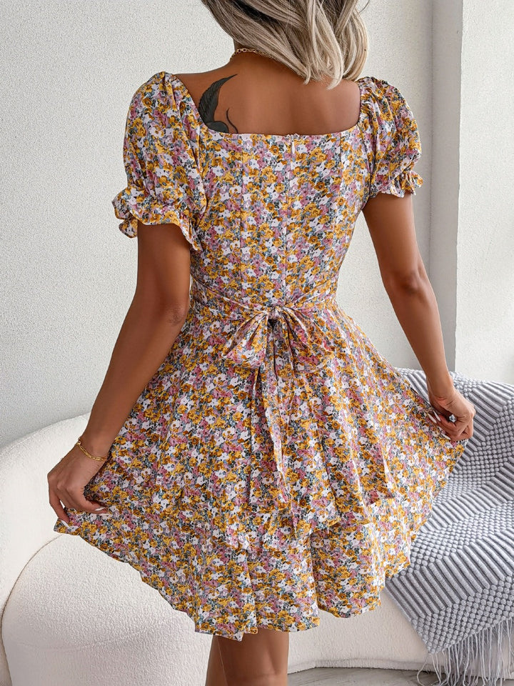 Womens Floral Puff Sleeve Mini Dress