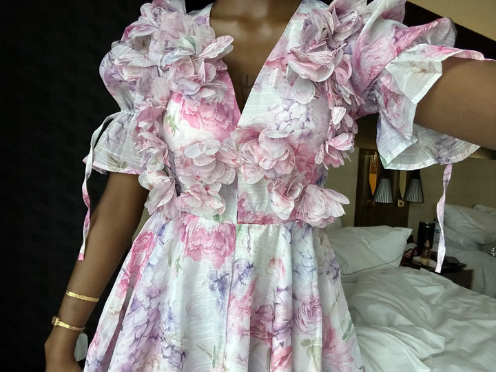 Womens Floral Ruffle Mini Dress