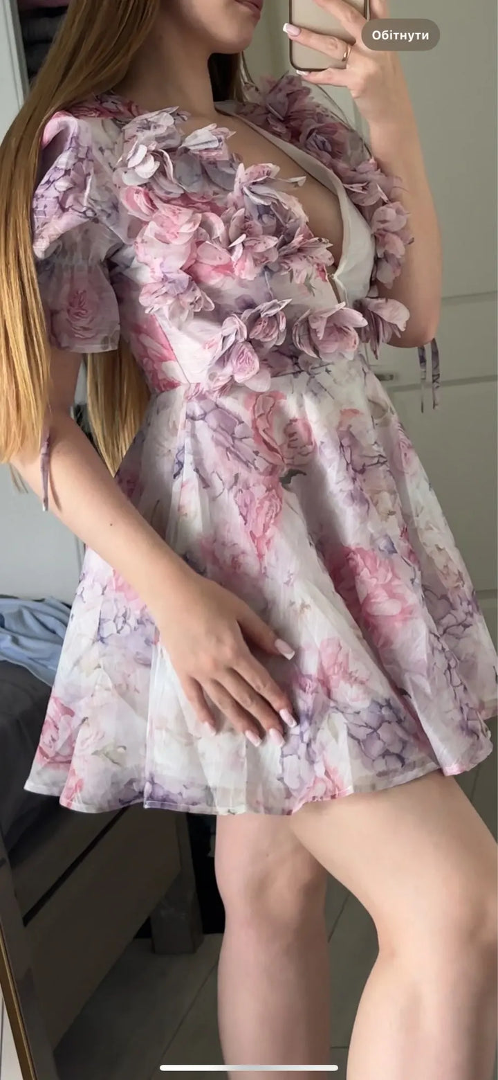Womens Floral Ruffle Mini Dress