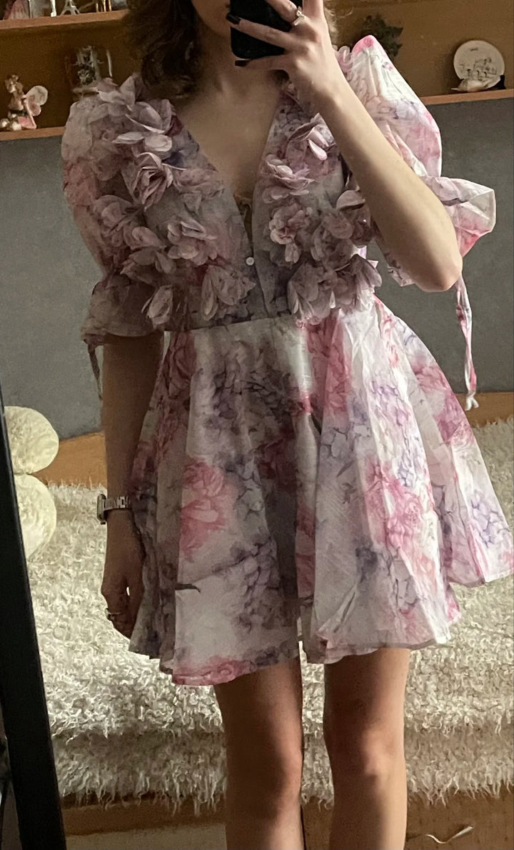 Womens Floral Ruffle Mini Dress