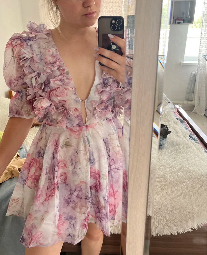 Womens Floral Ruffle Mini Dress