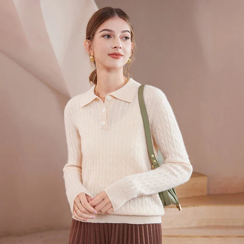 Womens Luxury Cashmere Polo Sweater