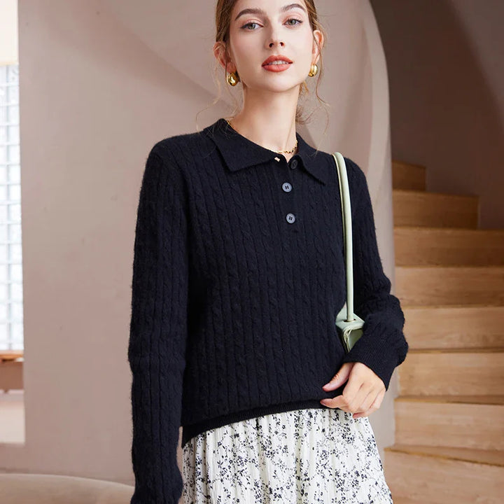 Womens Luxury Cashmere Polo Sweater