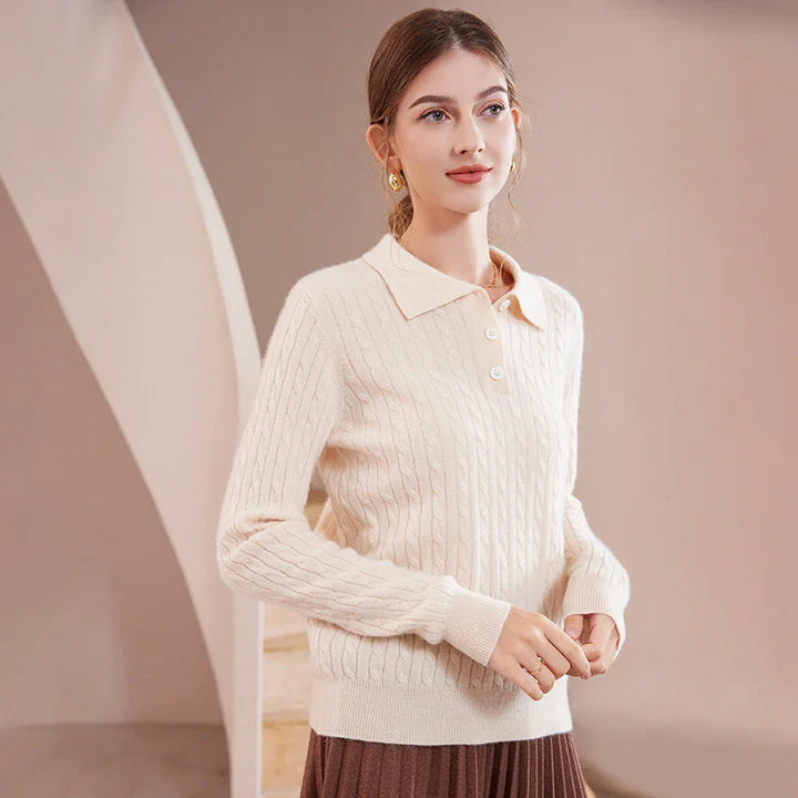 Womens Luxury Cashmere Polo Sweater