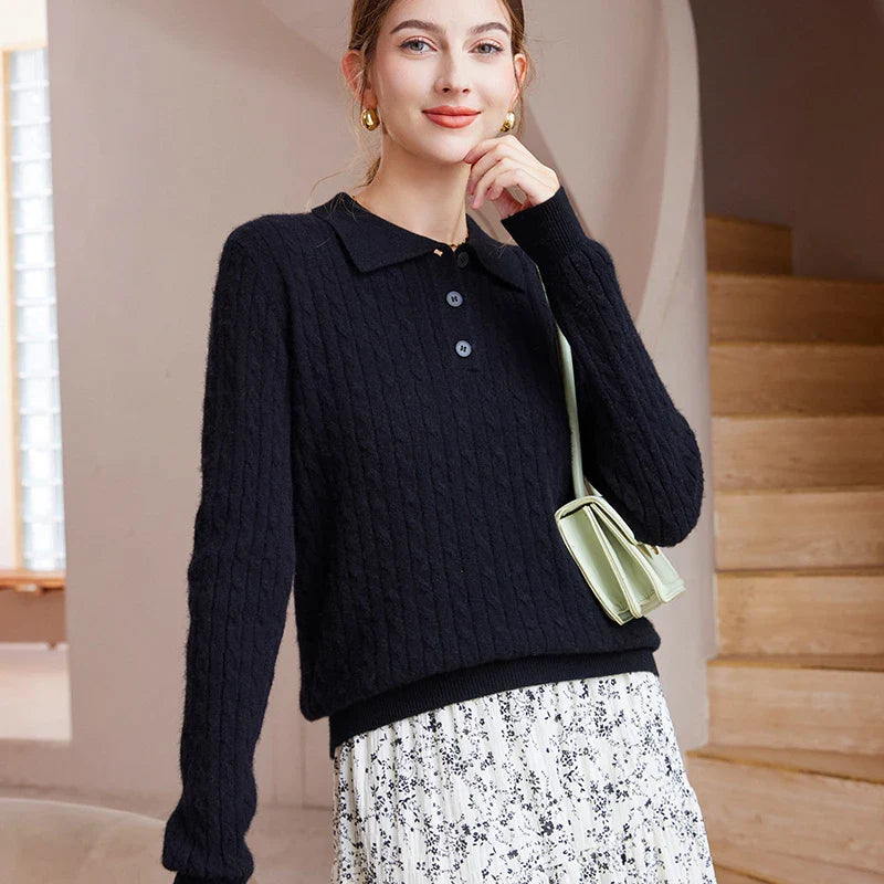 Womens Luxury Cashmere Polo Sweater