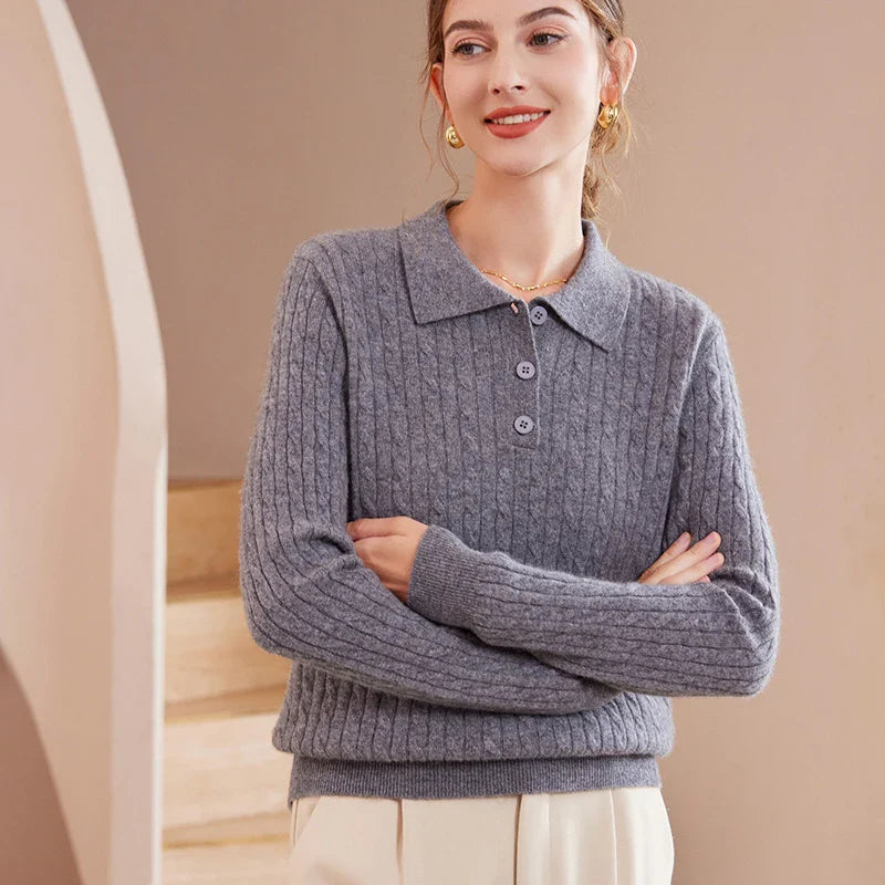Womens Luxury Cashmere Polo Sweater