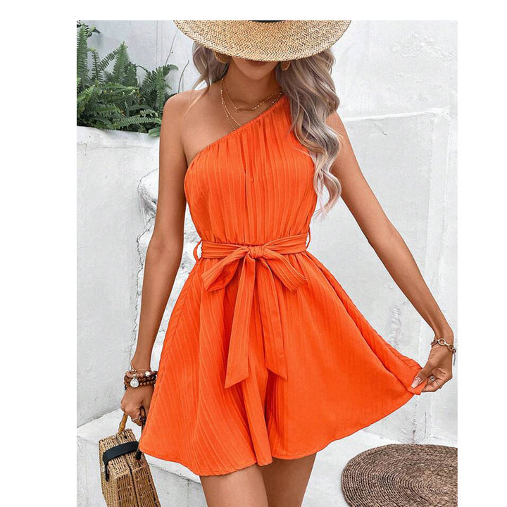 Womens One-Shoulder Tie Waist Mini Dress