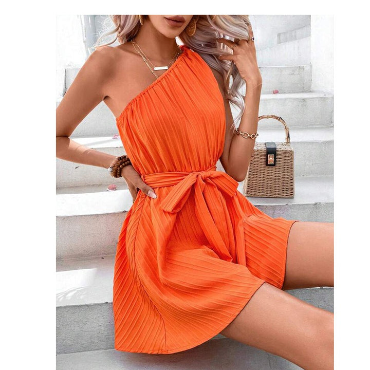 Women's One-Shoulder Tie Waist Mini Dress