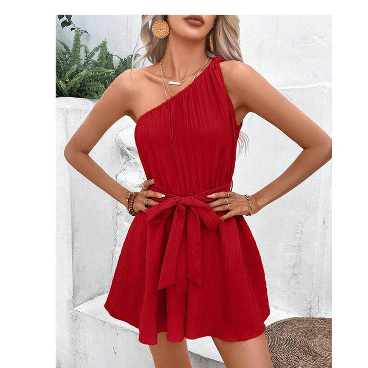 Women's One-Shoulder Tie Waist Mini Dress