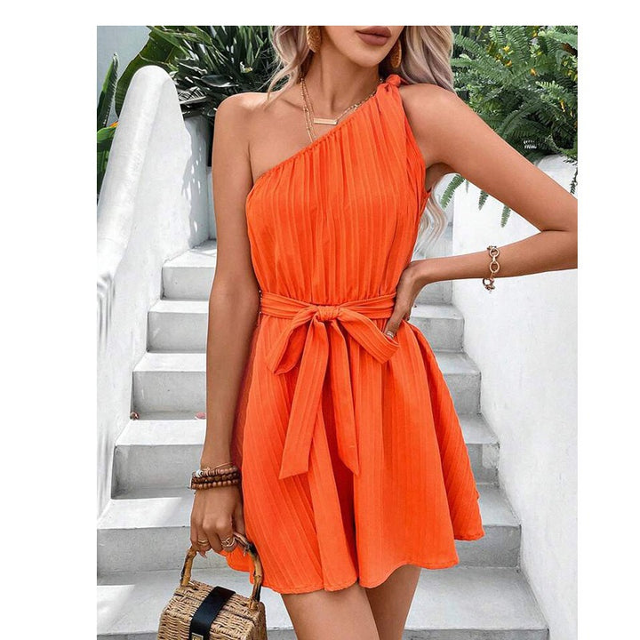 Women's One-Shoulder Tie Waist Mini Dress