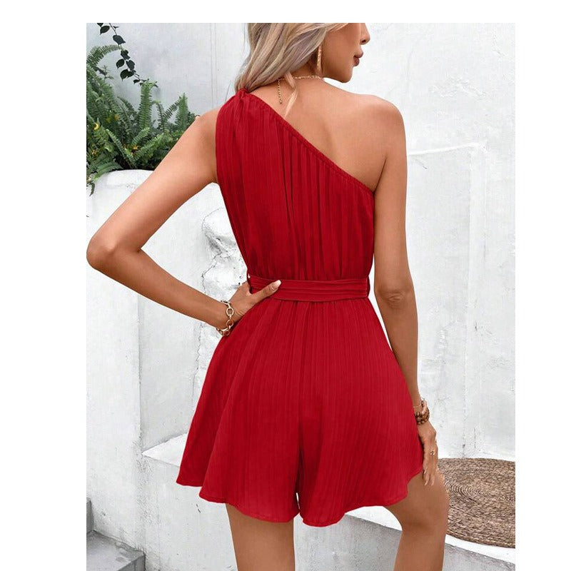 Women's One-Shoulder Tie Waist Mini Dress