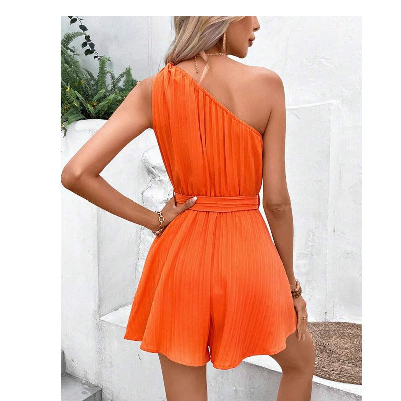Women's One-Shoulder Tie Waist Mini Dress