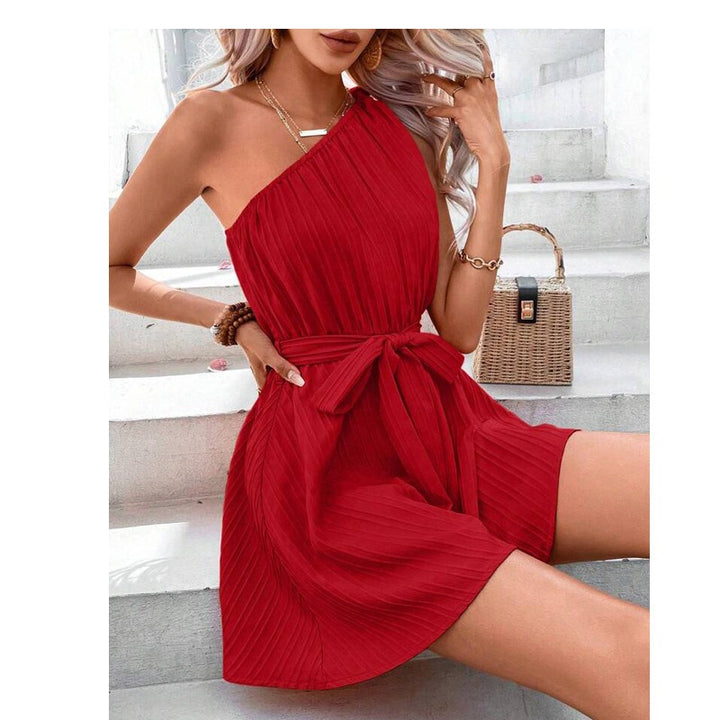 Women's One-Shoulder Tie Waist Mini Dress