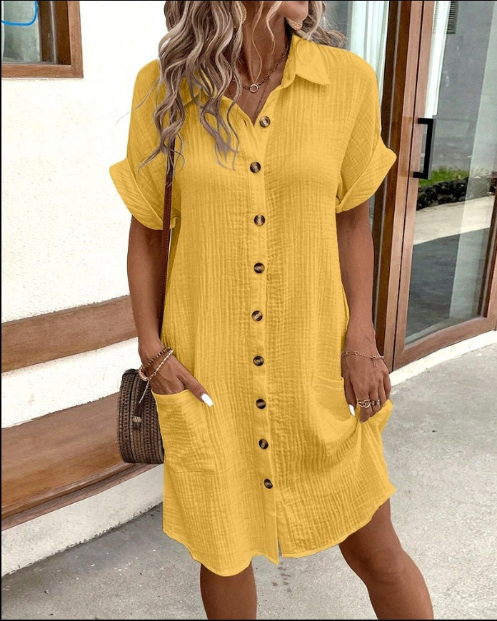 
Womens Short Sleeve Button-Down Midi Dress


