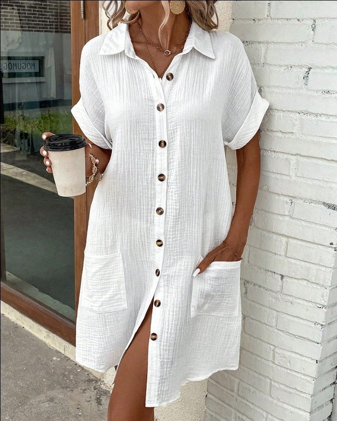 Womens Short Sleeve Button Down Midi Dress