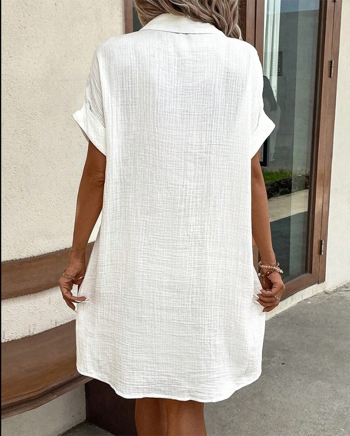 Womens Short Sleeve Button Down Midi Dress