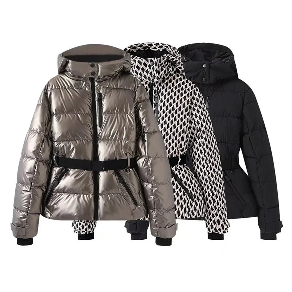 Three puffer jackets in different styles on a white background