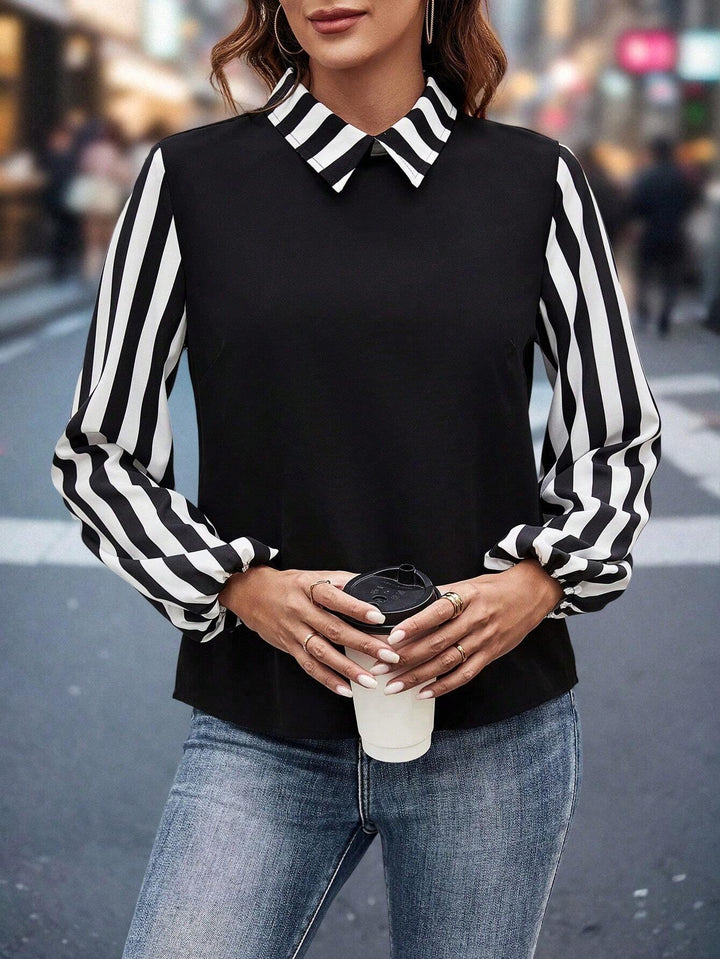 Women's Striped Sleeve Colorblock Shirt